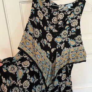 Bohemian Retro Floral Printed Sleeveless V-neck Flowy Dress